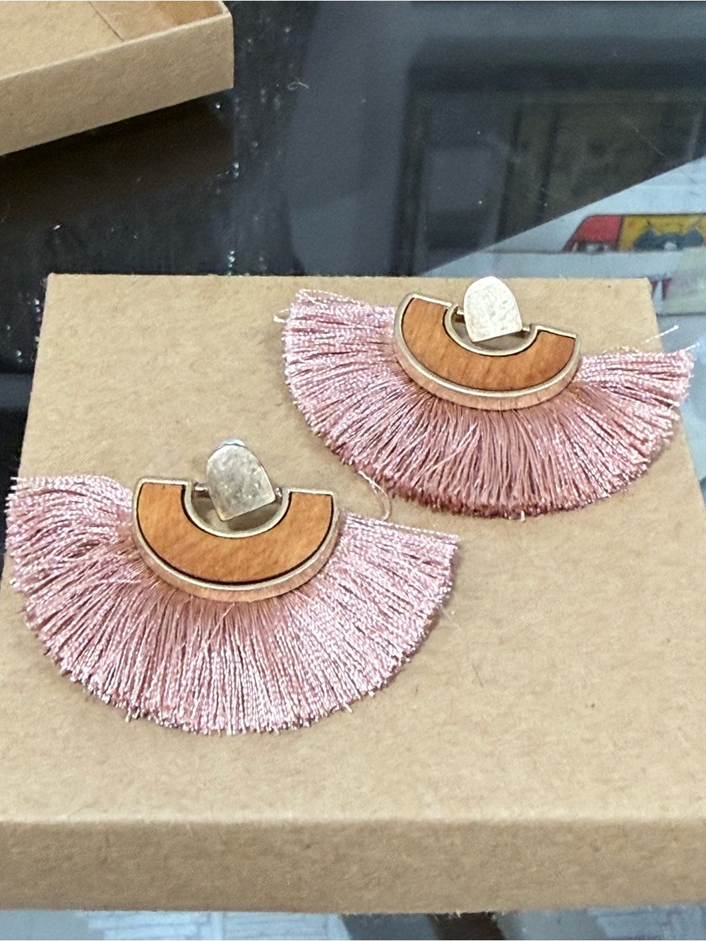 Free People Blush Pink Fan Tassel Earrings with Wood Accents